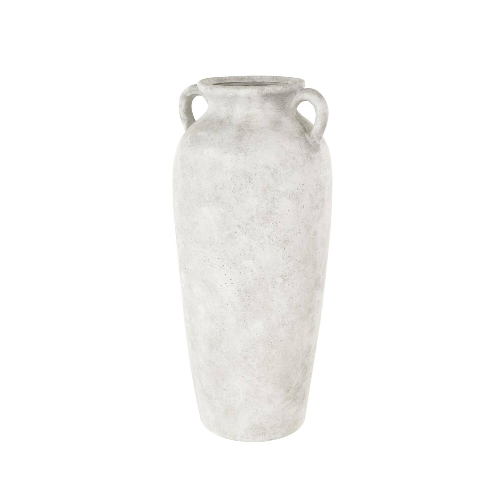 20" White Antique Style Textured Ceramic Vase with Handles